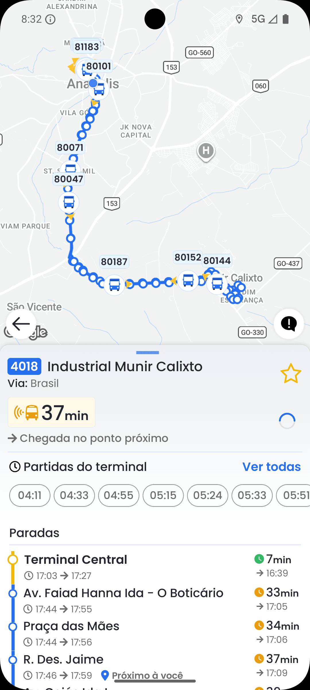 Inicie a viagem e acompanhe os deslocamentos do ônibus em tempo real