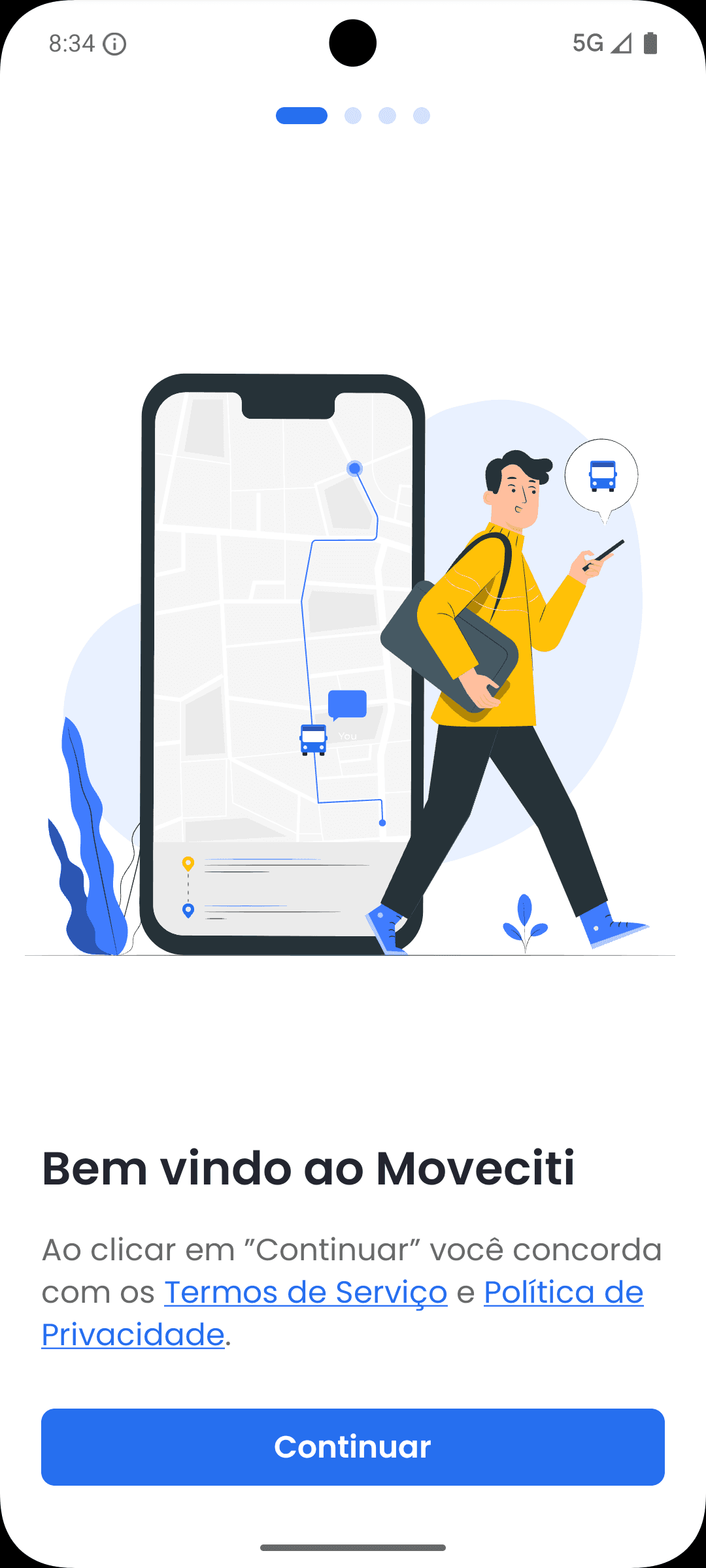Tela inicial do app Moveciti Bus
