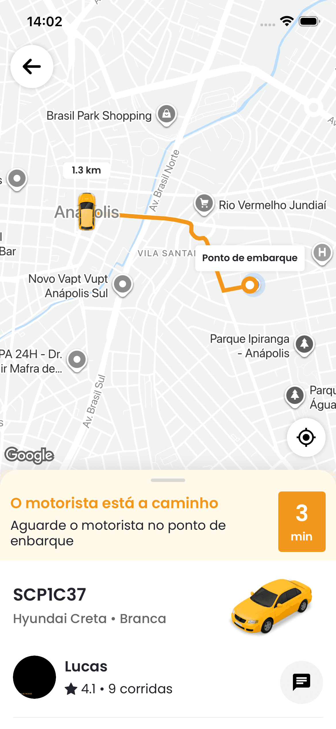 Tela do app com estimativa do valor da corrida